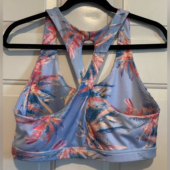 Brisas Womens Sports Bra Sz Large Tropical Palm Tree Blue Pink White Cross Back - Picture 2 of 4